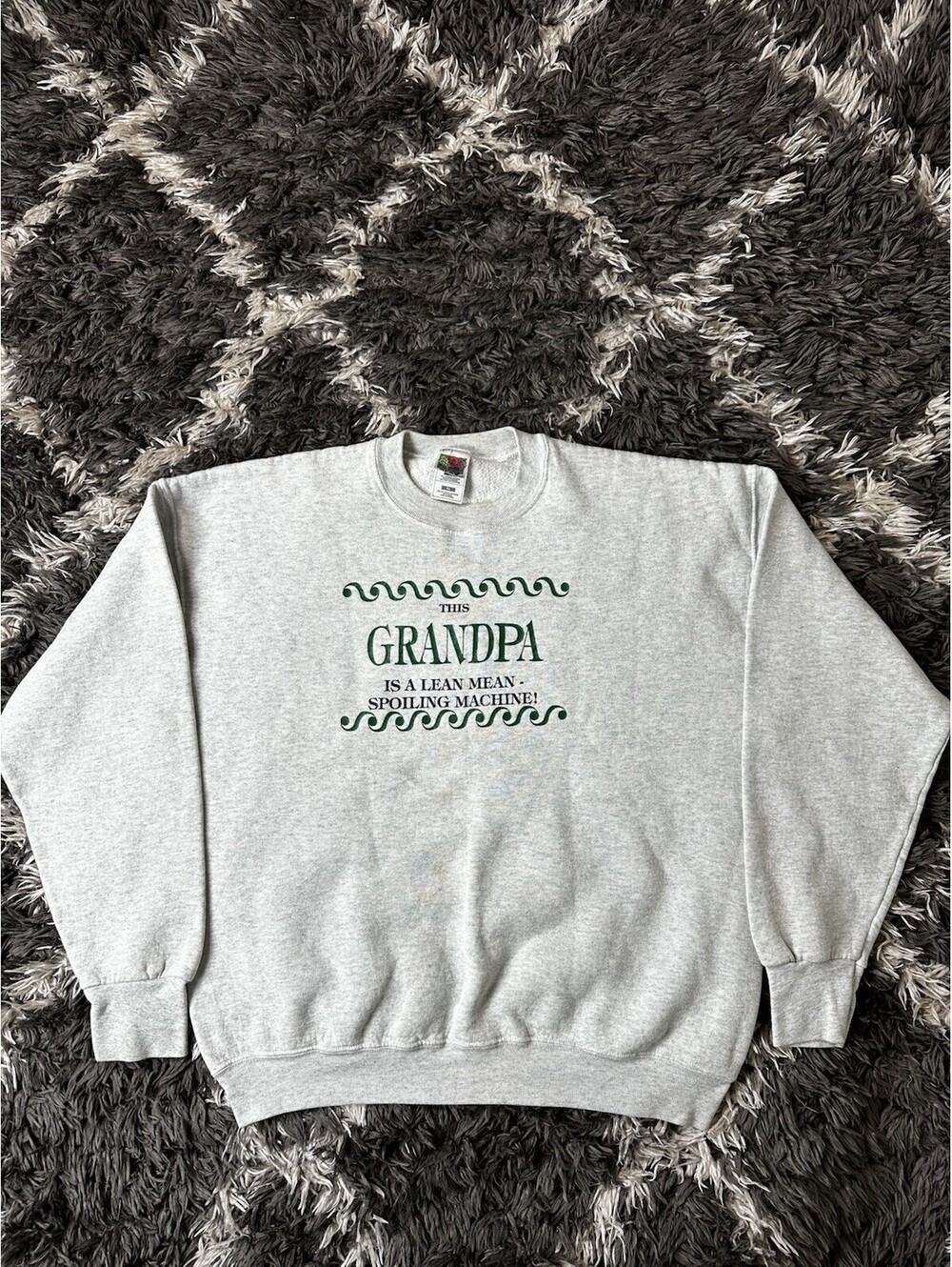 Vintage 90s Fruit of the Loom Grandpa Spoiling Machine Sweatshirt XL Grey